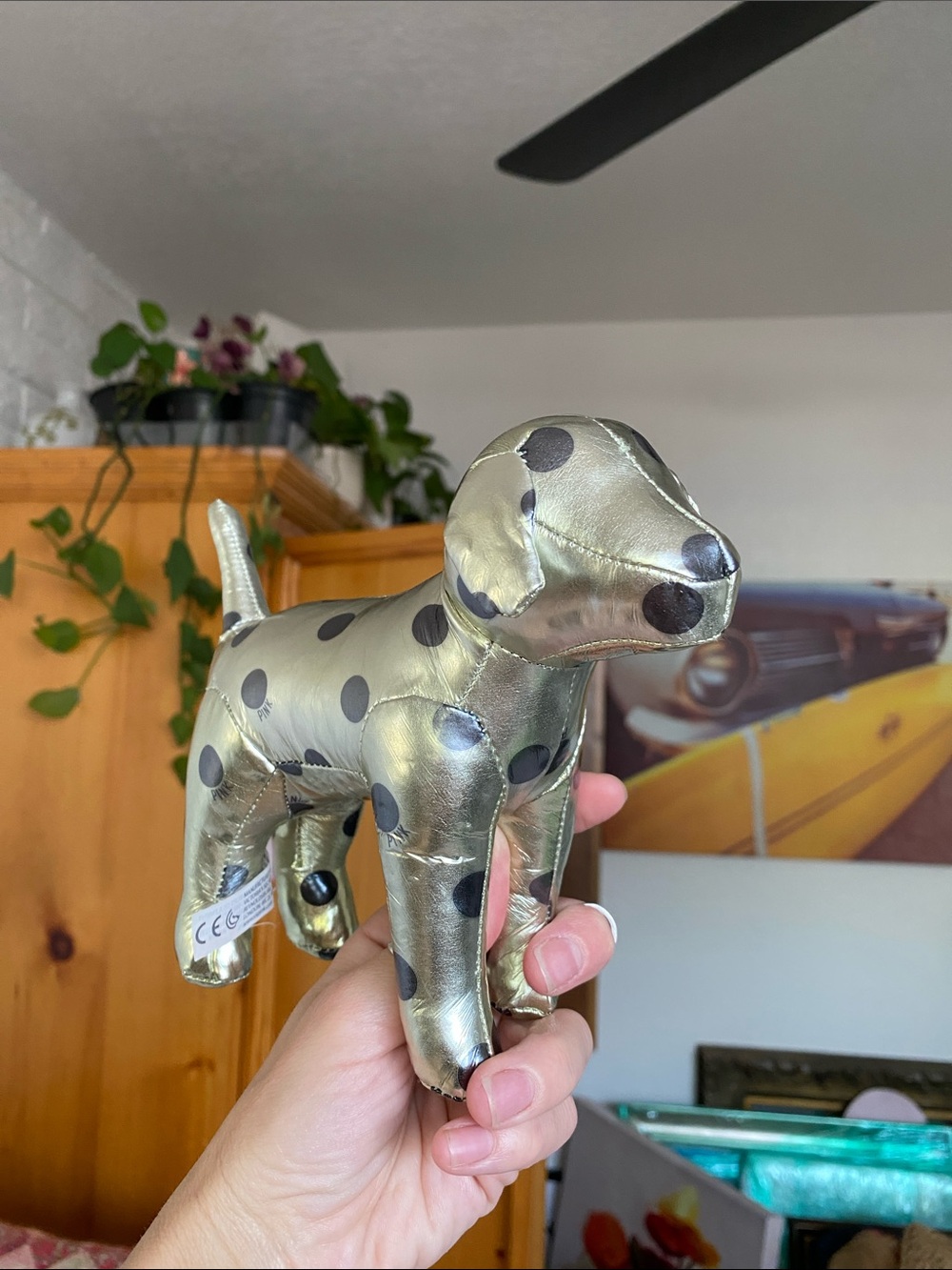 💚 PINK Victoria's Secret Metallic Light Green Polka Dot Dog Plush - Picture 1 of 6